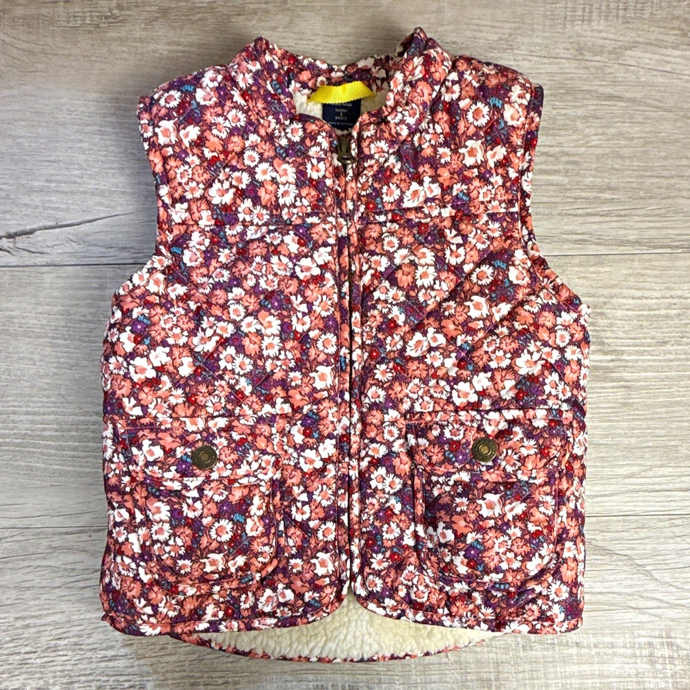 Baby Gap Toddler 2T Floral Sherpa Lined Vest Cottagecore Boho Fall Layering